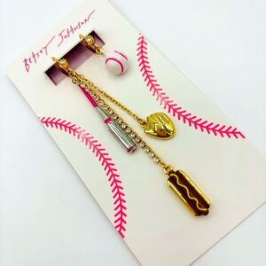 Betsey Johnson Mismatched Baseball Earrings
